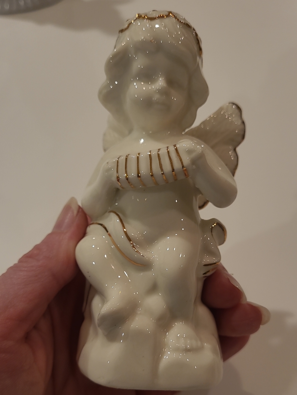 Vintage Porcelain Ivory & Gold Cherub Figurine
